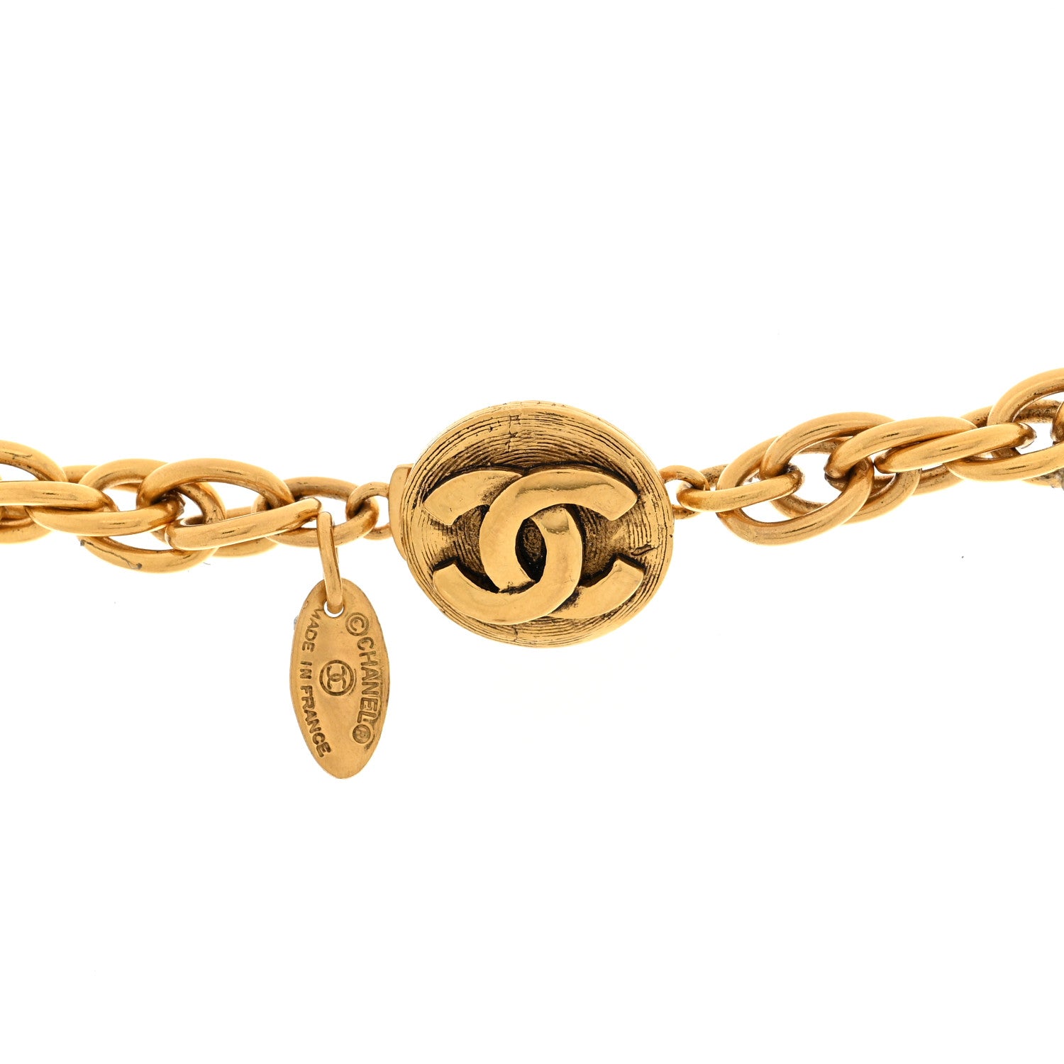 Chanel Metal Crystal CC Ball Chain Necklace Gold 4 of 4