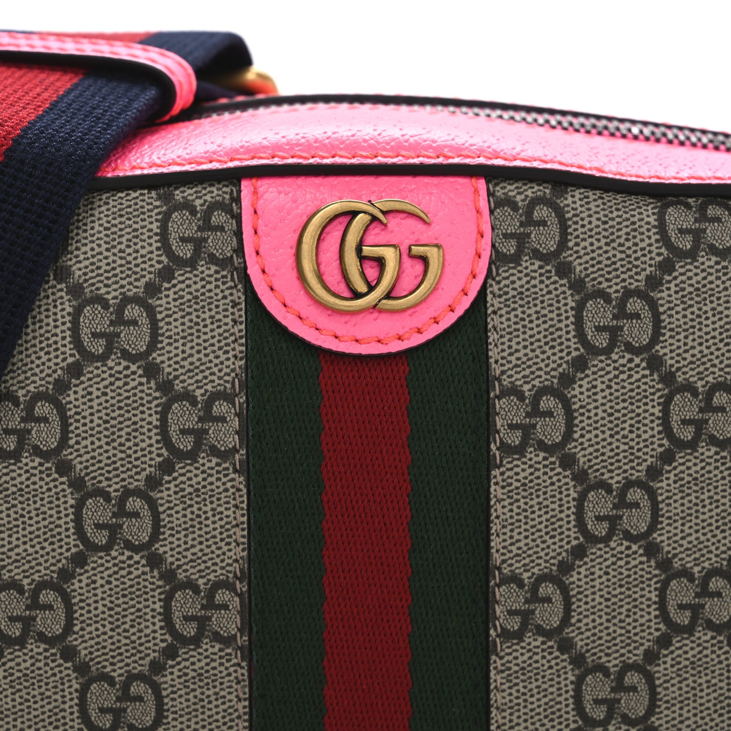 Gucci GG Supreme Monogram Textured Dollar Calfskin Web Ophidia Small Crossbody Bag Beige Ebony Fuchsia 8 of 10