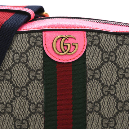 Gucci GG Supreme Monogram Textured Dollar Calfskin Web Ophidia Small Crossbody Bag Beige Ebony Fuchsia 8 of 10