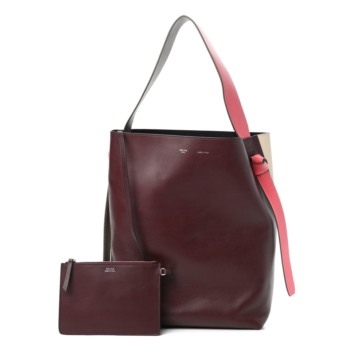 Shiny Smooth Calfskin Small Twisted Cabas Burgundy Cream