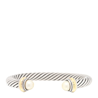 David Yurman Sterling Silver 14K Yellow Gold Pearl 7mm Cable Classics Bracelet 1 of 3