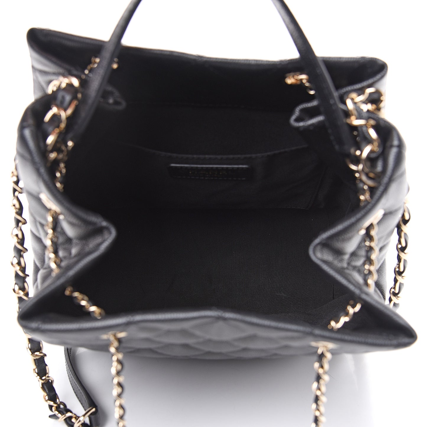 Caviar Quilted Large Rolled Up Bucket Drawstring Bag Black