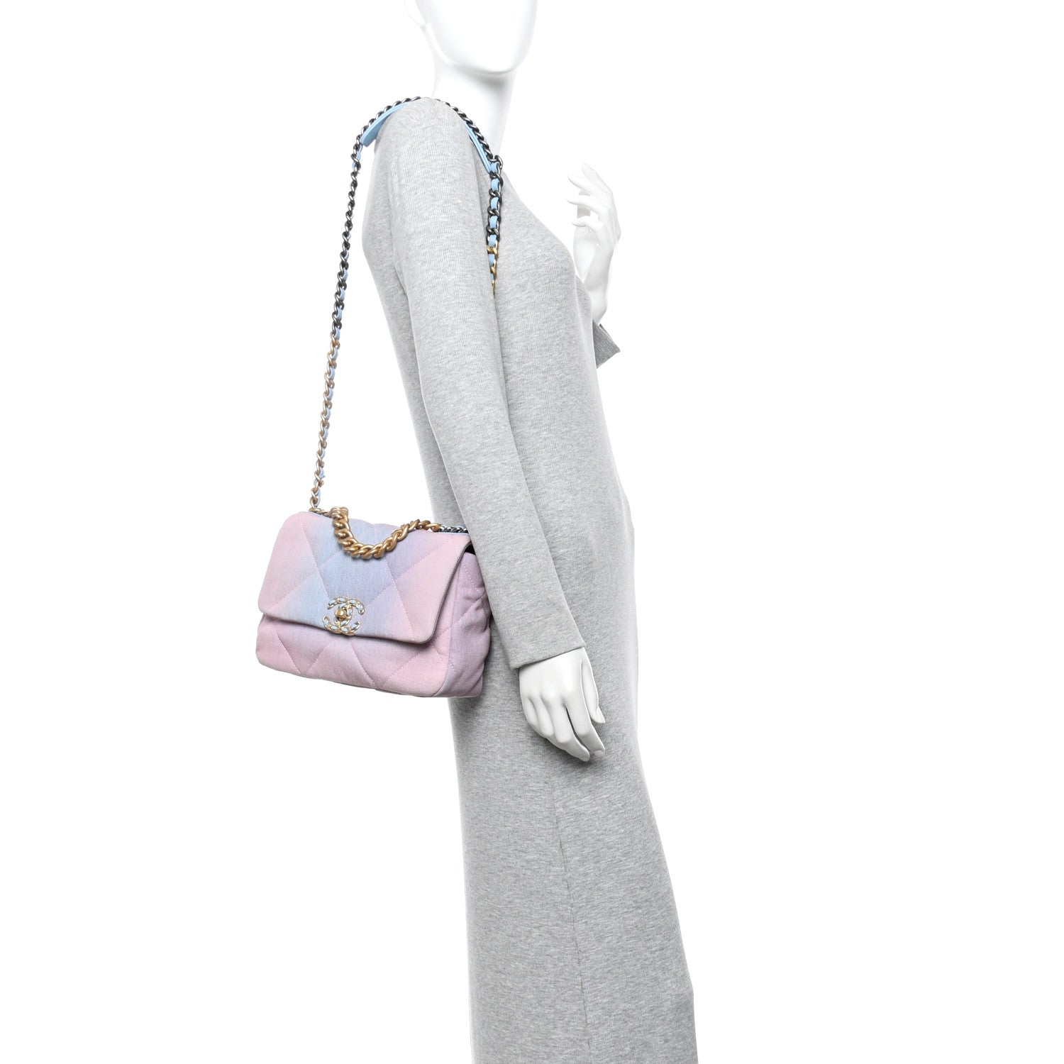 Chanel Denim Quilted Medium Chanel 19 Flap Blue Pink 2 of 10