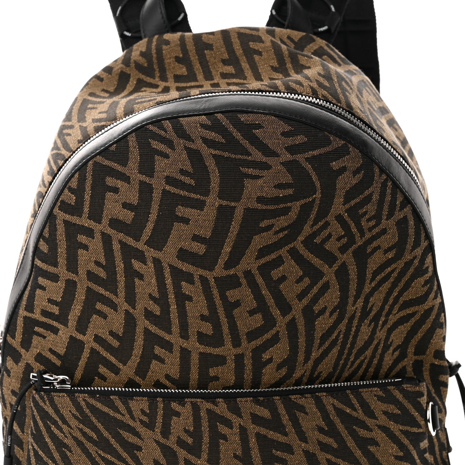 Fendi X SARAH COLEMAN Fabric Jacquard Vitello Grace Light Woven Lanyard FF Vertigo Pouch Pocket Backpack Tobacco Moro Black 8 of 10