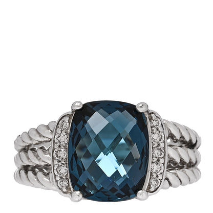 David Yurman Sterling Silver Diamond Hampton Blue Topaz 10mm Petite Wheaton Ring 49 5 1 of 4
