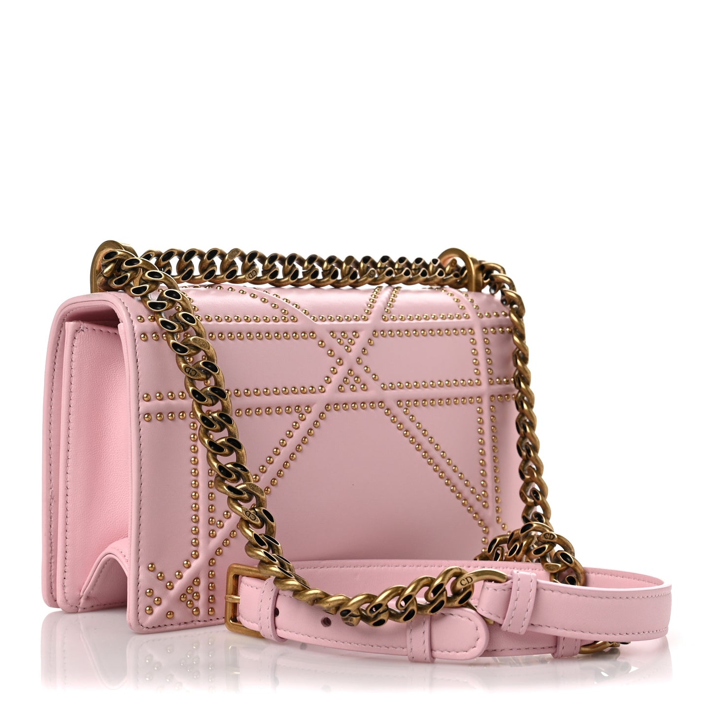 Lambskin Studded Small Diorama Flap Bag Baby Pink