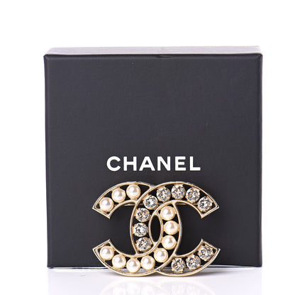 Chanel Pearl Crystal CC Brooch Gold Pearly White 4 of 4