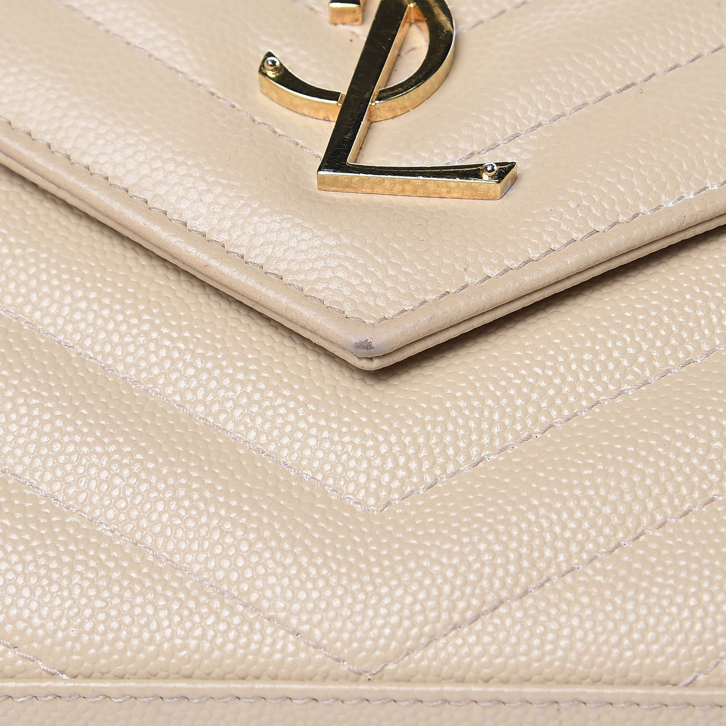 Grain De Poudre Matelasse Chevron Monogram Chain Wallet Deep Beige