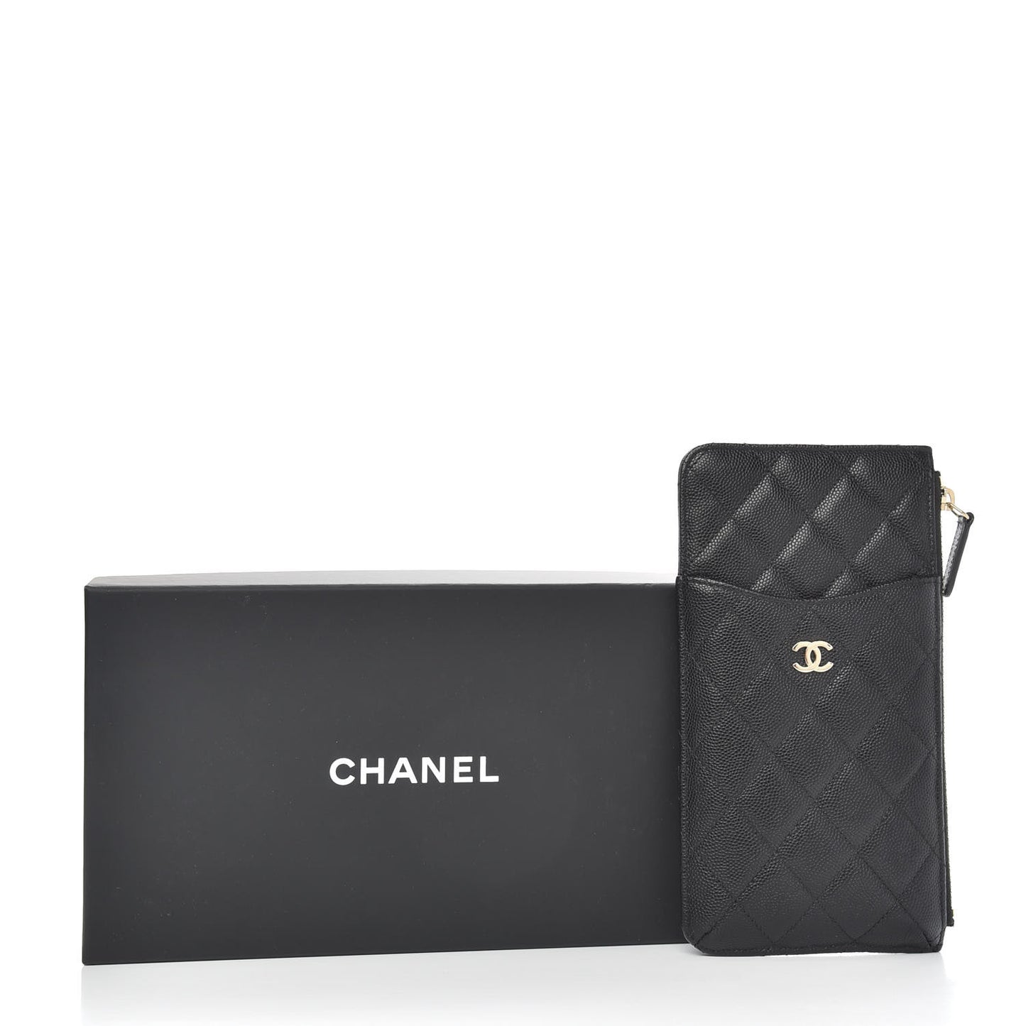 Caviar Quilted Classic Flat Wallet Pouch Black
