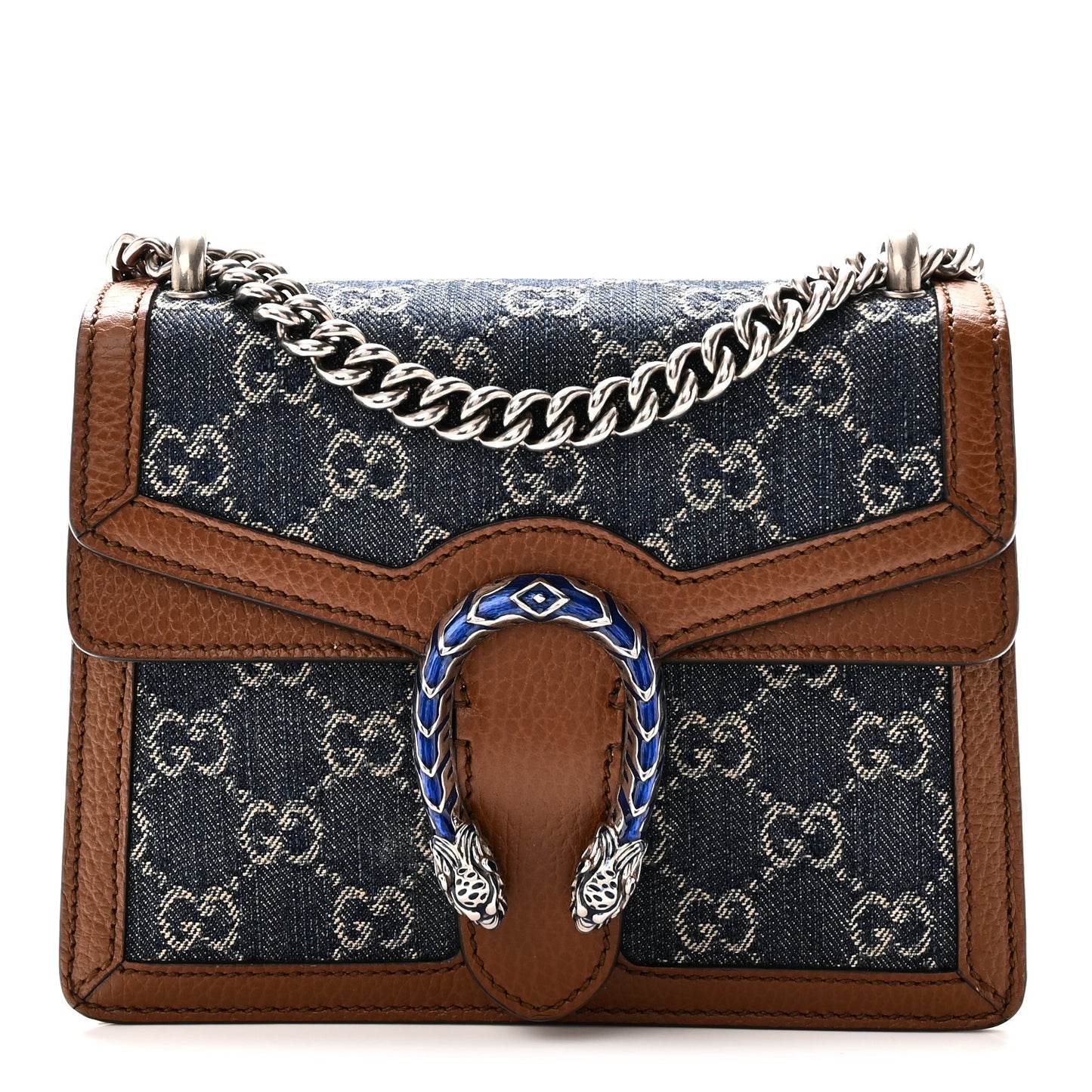 New Denim GG Monogram Dollar Calfskin Enamel Mini Dionysus Shoulder Bag Blue Tea Cuir Epilog Electric Blue