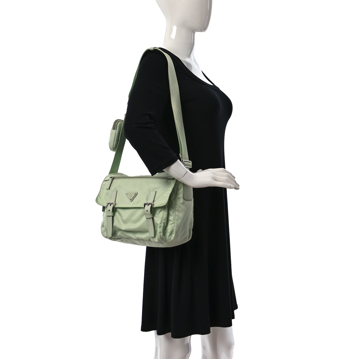 Prada Re-Nylon Vela Saffiano Pocket Double Buckle Messenger Shoulder Bag Acqua 2 of 9
