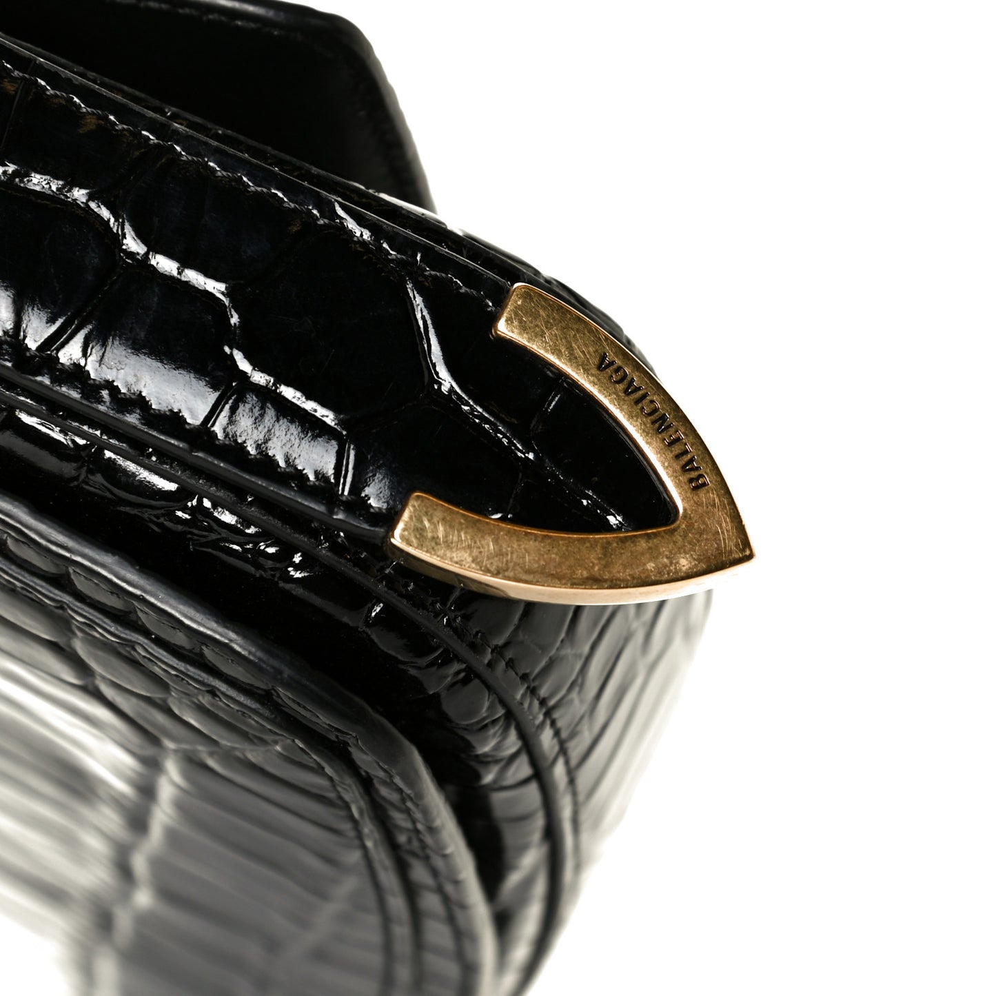 Shiny Calfskin Crocodile Embossed Ghost Sling Bag Black