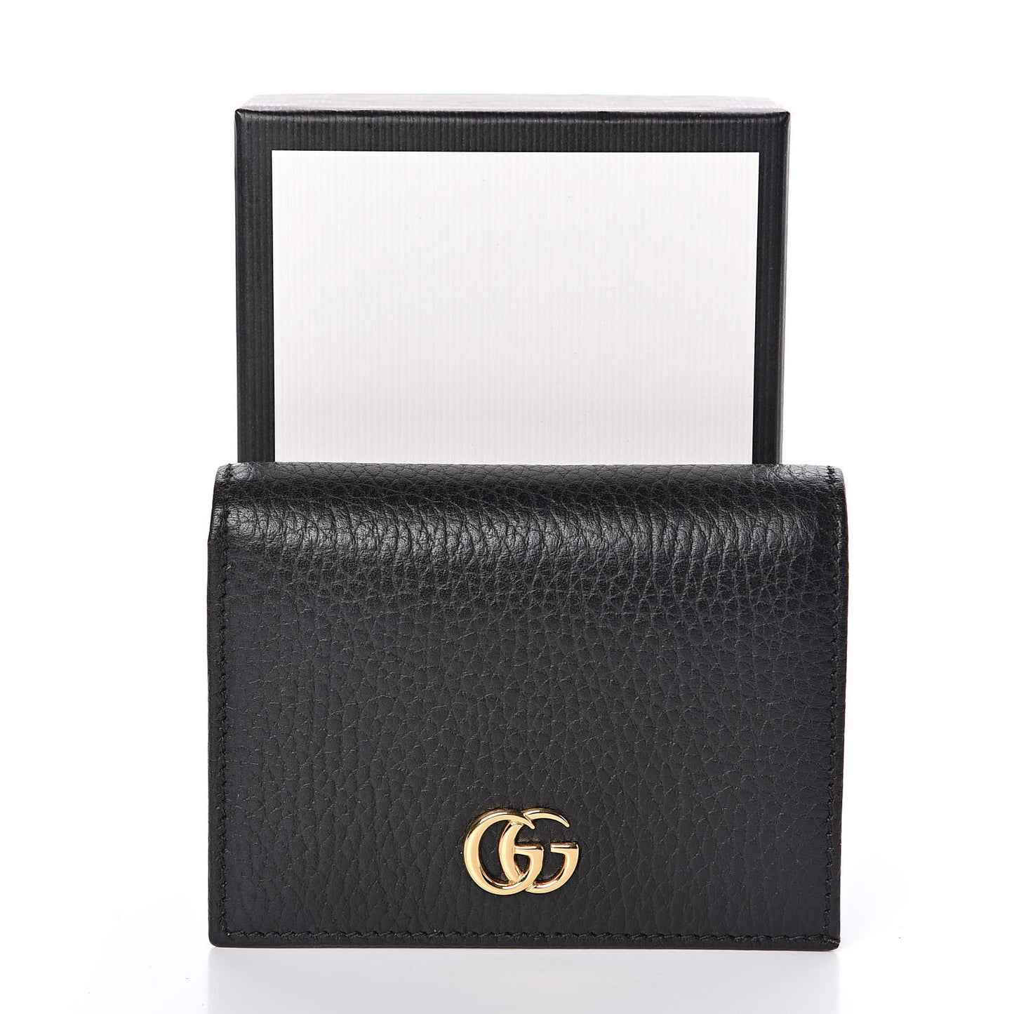 Pebbled Calfskin GG Marmont Card Case Black