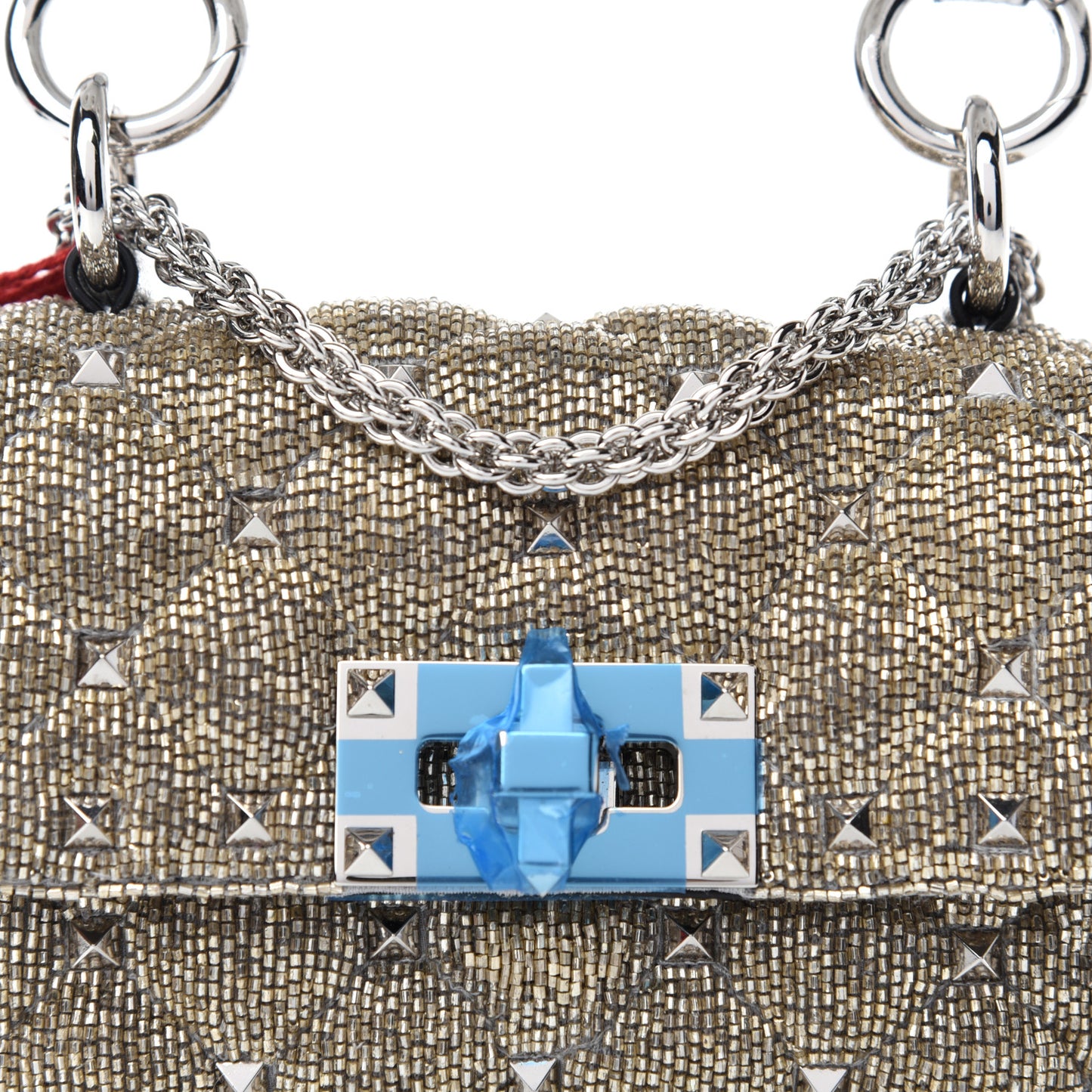 Beaded Micro Rockstud Spike It Shoulder Bag Silver
