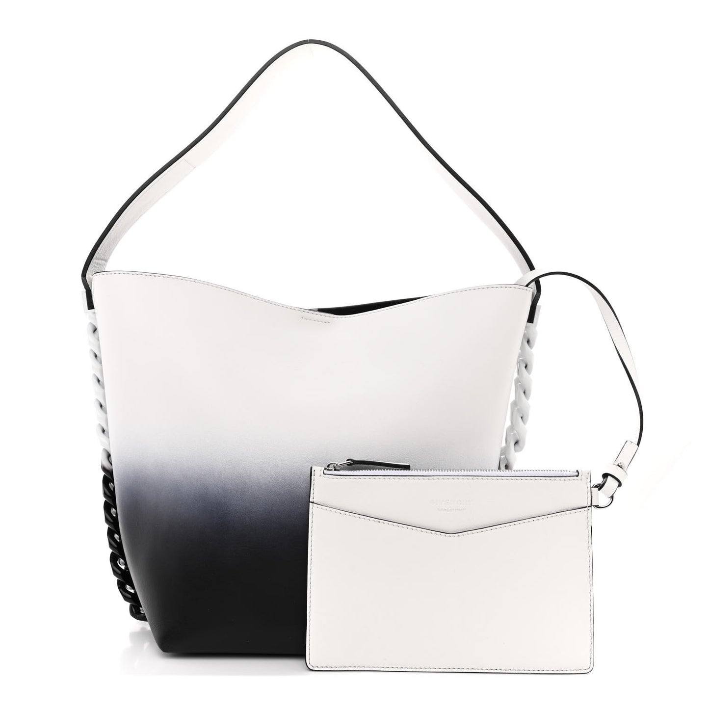 Calfskin Degrade Infinity Bucket Bag Black White