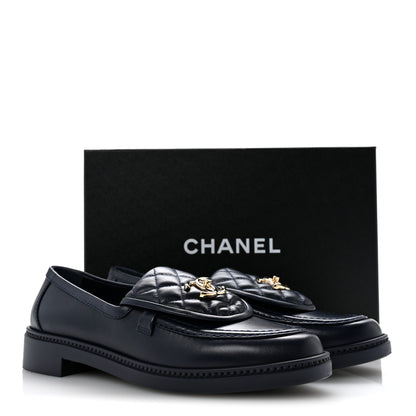 Chanel Lambskin Quilted CC Turnlock Loafers 40 Navy 10 of 10