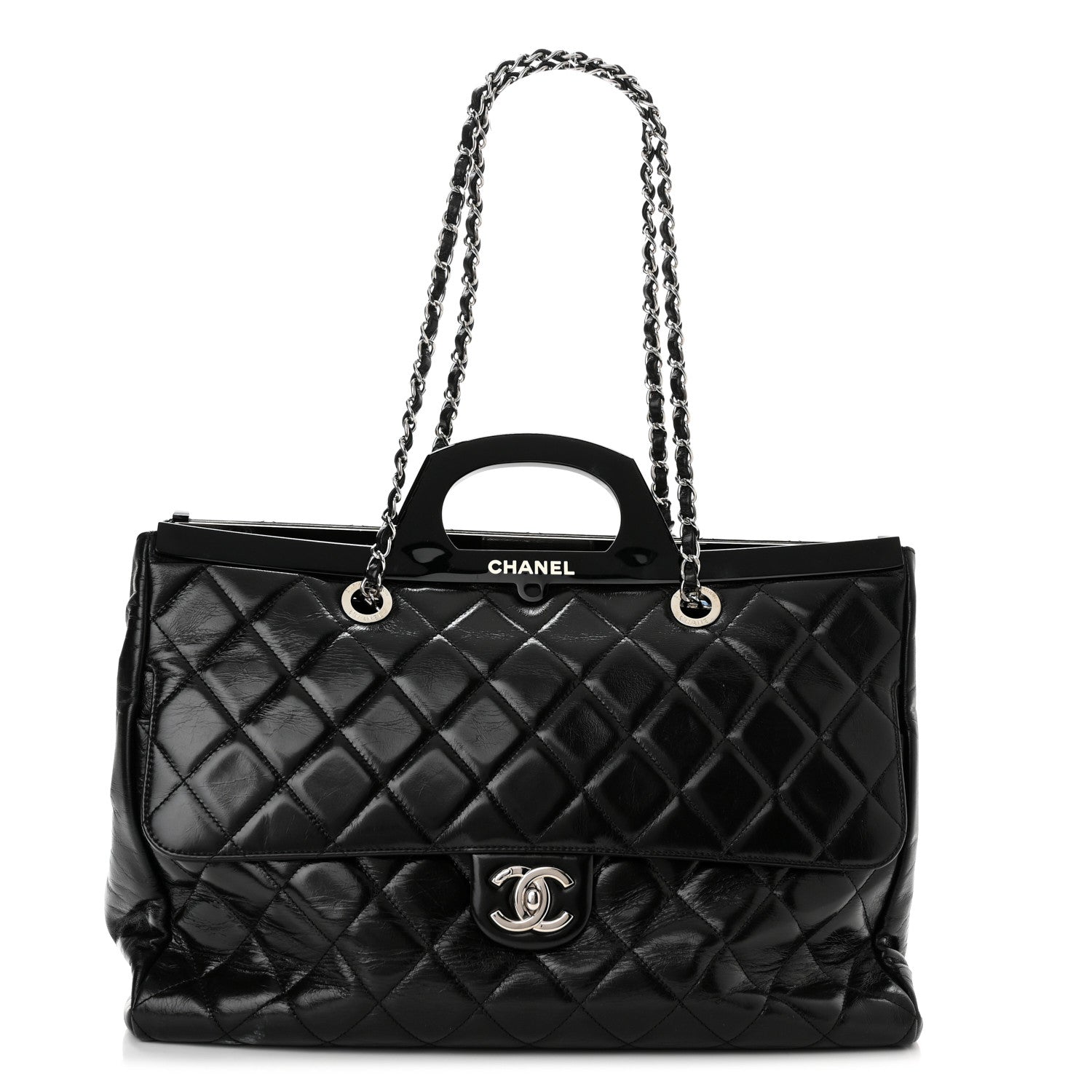 Chanel Glazed Calfskin Quilted Large CC Delivery Tote Black 1 of 14