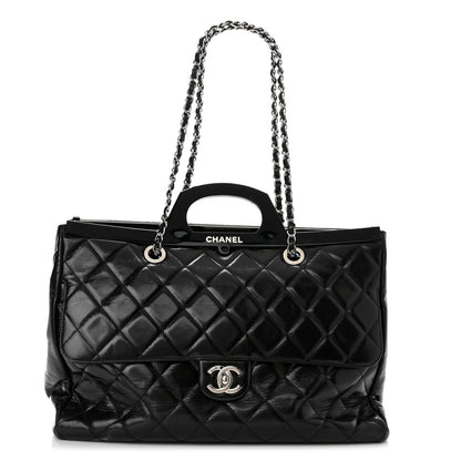 Chanel Glazed Calfskin Quilted Large CC Delivery Tote Black 1 of 14