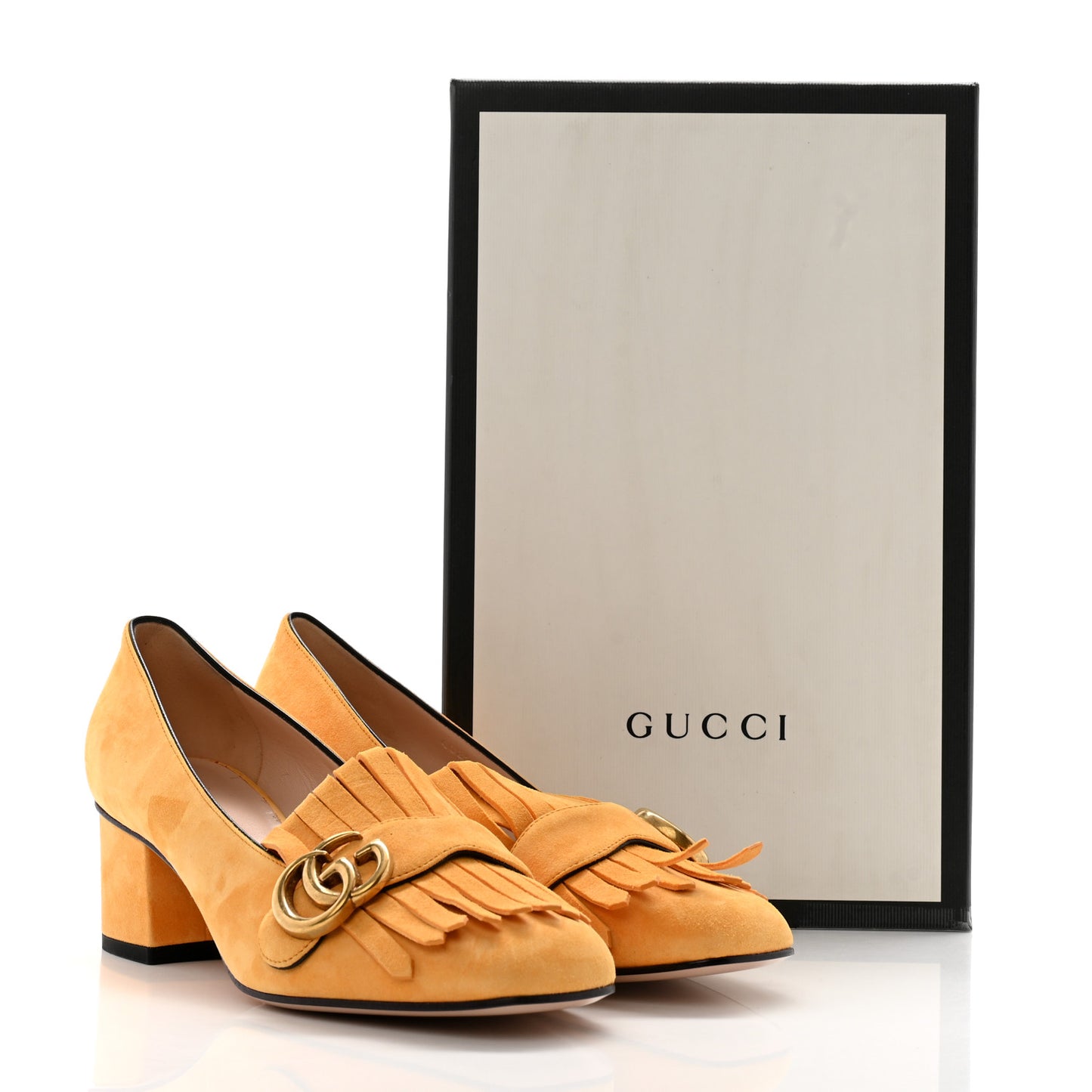 Kid Scamosciato GG Marmont Fringe 50mm Loafer Pumps 37.5 Crystal Copper