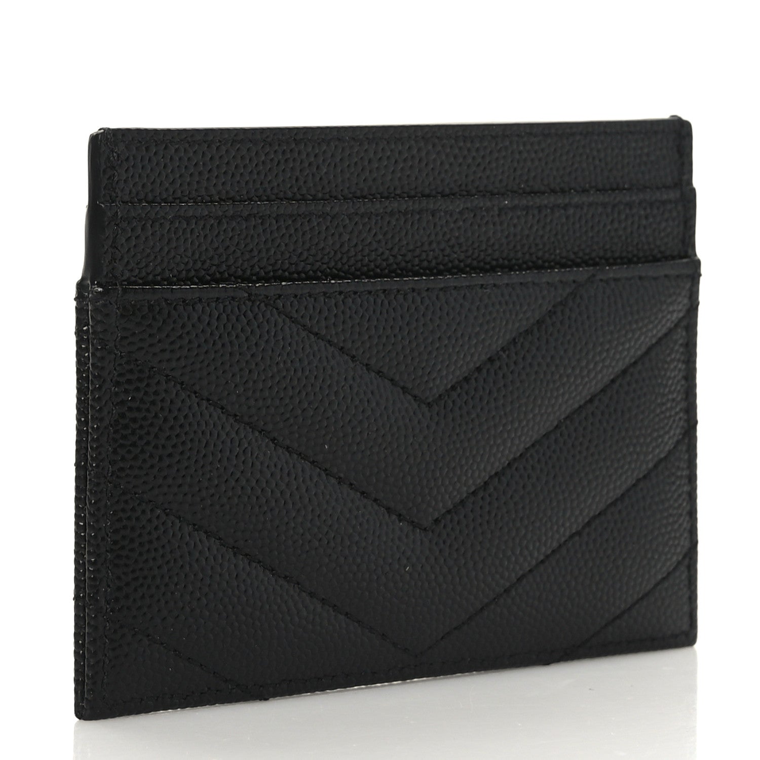 Saint Laurent Grain De Poudre Matelasse Chevron Monogram Credit Card Case Black 3 of 7