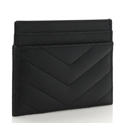 Saint Laurent Grain De Poudre Matelasse Chevron Monogram Credit Card Case Black 3 of 7