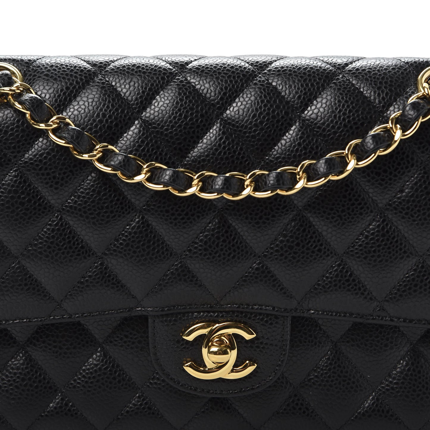 Caviar Quilted Medium Double Flap Black