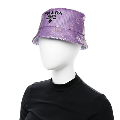 Prada Paillettes Triangle Logo Womens Bucket Hat M Purple 2 of 8