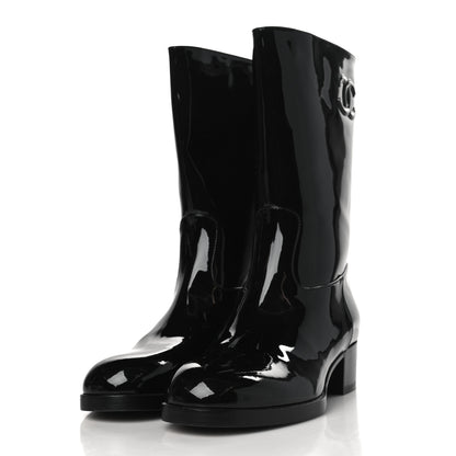 Chanel Patent CC Mid Calf Boots 38.5 Black 3 of 8