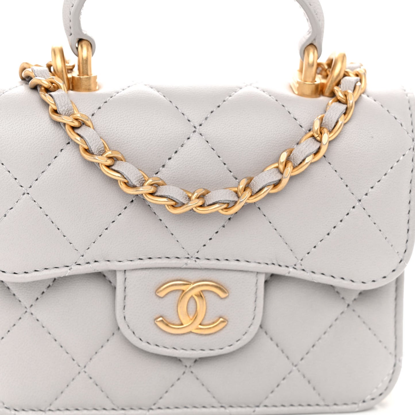 Lambskin Quilted Top Handle Flap Coin Purse With Chain Grey