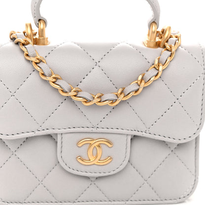 Chanel Lambskin Quilted Top Handle Flap Coin Purse With Chain Grey 9 of 11