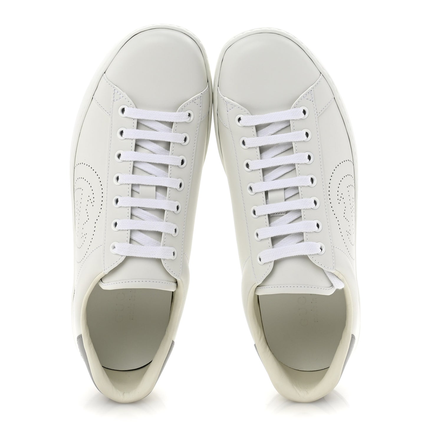 Calfskin Interlocking G Perforated Mens Ace Sneakers 9.5 White Grey Sky