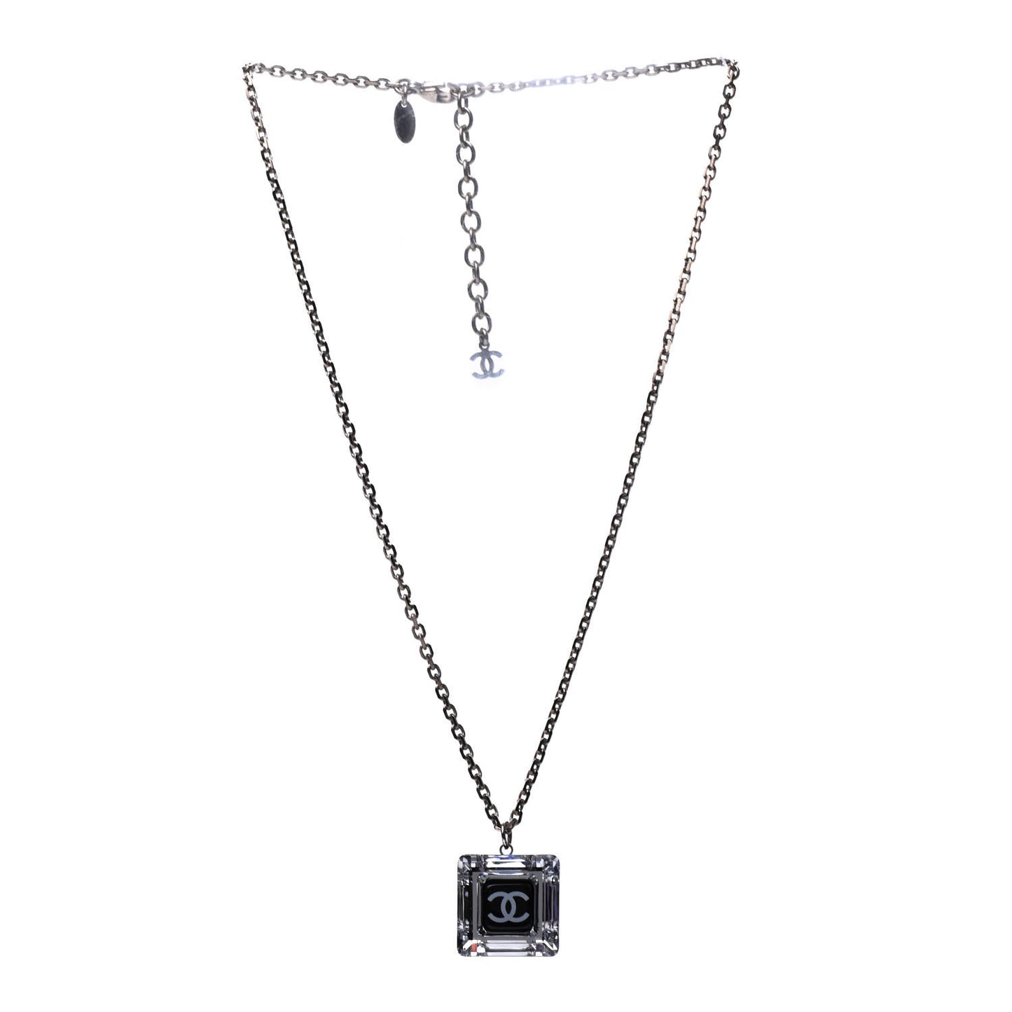 Lucite CC Square Charm Necklace