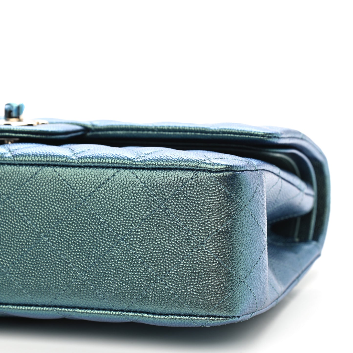 Iridescent Caviar Quilted Medium Double Flap Green