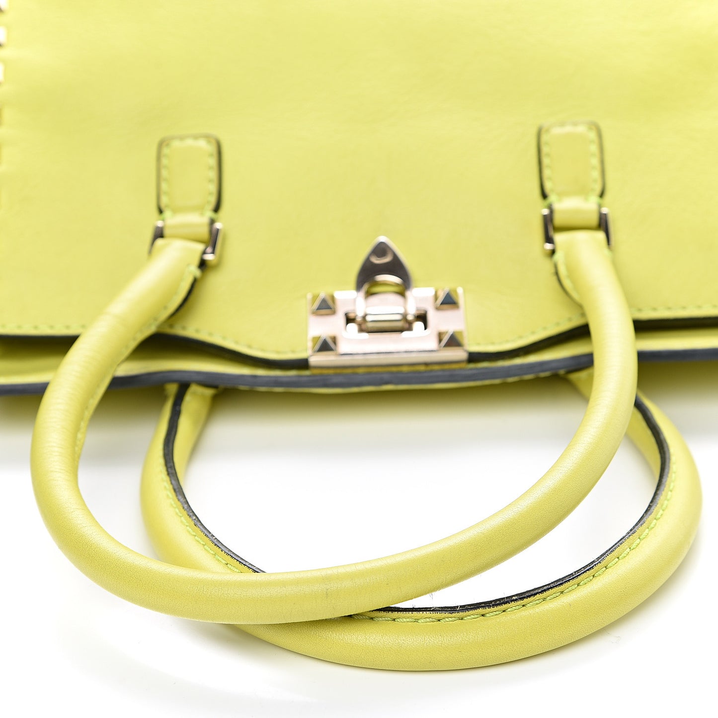 Vitello Rockstud Double Handle Tote Yellow Fluo