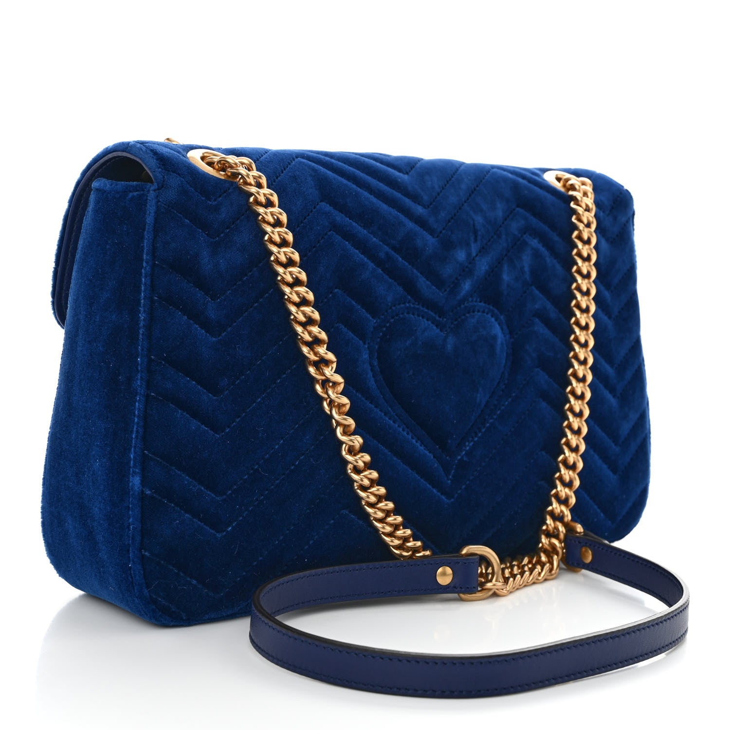 Gucci Velvet Matelasse Medium GG Marmont Shoulder Bag Cobalt Blue 3 of 10
