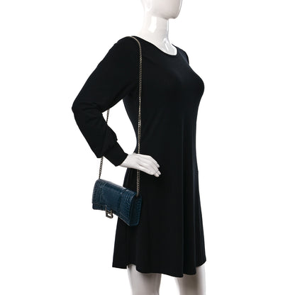 Balenciaga Shiny Calfskin Crocodile Embossed Hourglass Chain Bag Dark Petrol Blue 2 of 11