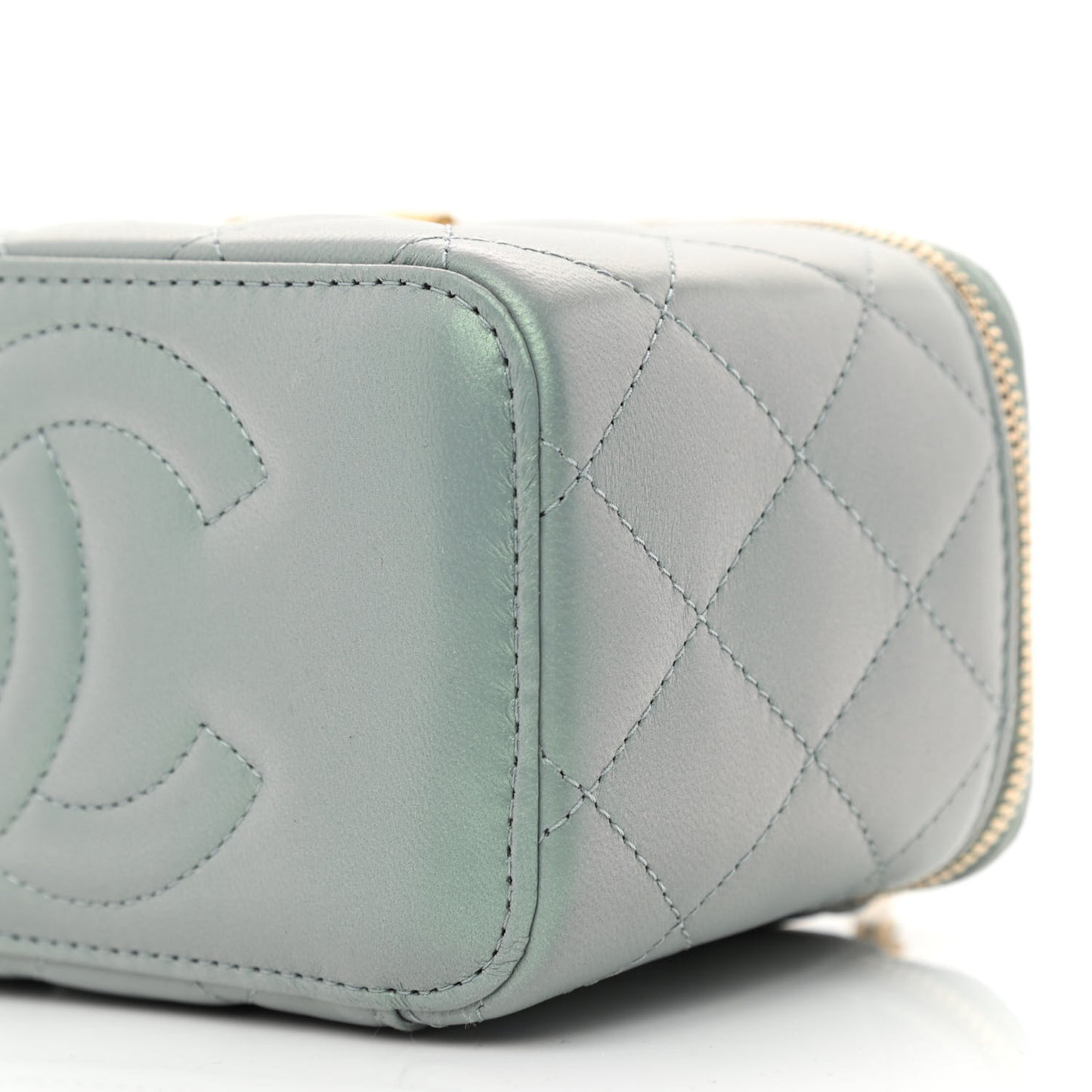 Metallic Lambskin Quilted Small CC Dynasty Vanity Case With Chain Grey