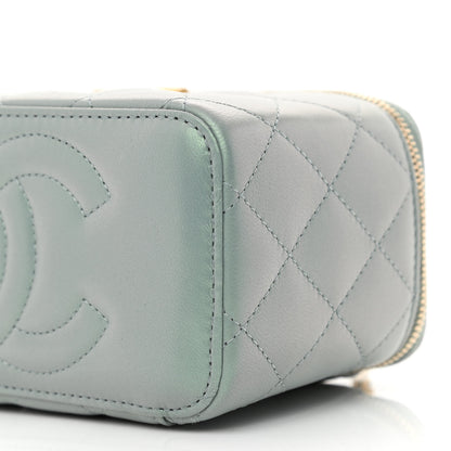 Chanel Metallic Lambskin Quilted Small CC Dynasty Vanity Case With Chain Grey 10 of 11