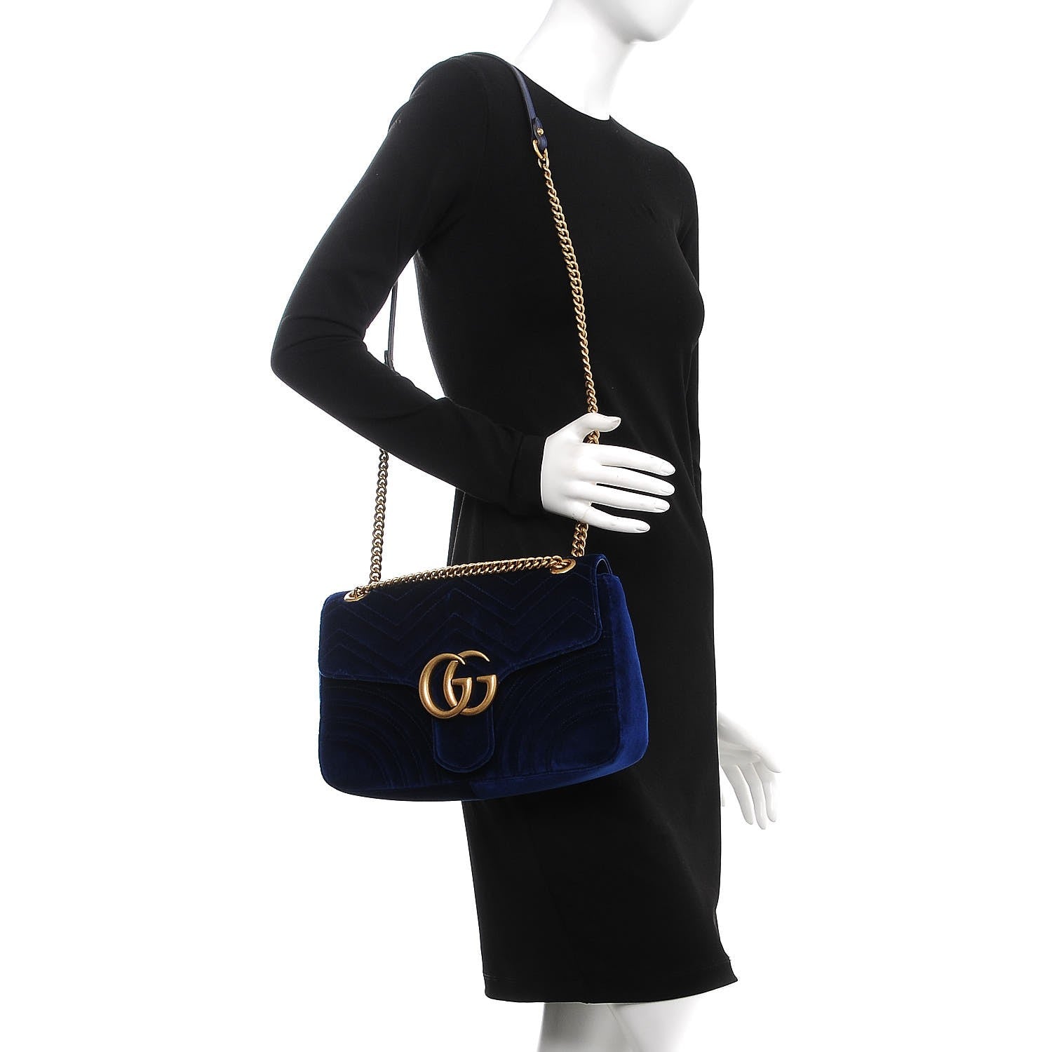 Gucci Velvet Matelasse Medium GG Marmont Shoulder Bag Cobalt Blue 2 of 8
