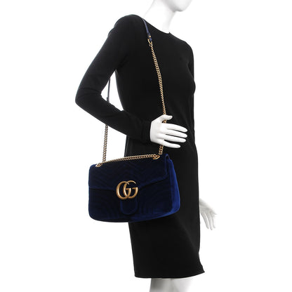 Gucci Velvet Matelasse Medium GG Marmont Shoulder Bag Cobalt Blue 2 of 8