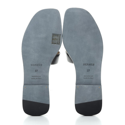 Hermes Box Calfskin Oran Sandals 37 Black 6 of 11
