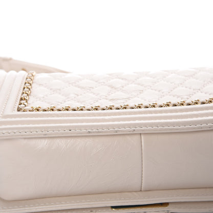 Chanel Aged Calfskin Quilted Medium Jacket Boy Flap White 10 of 12