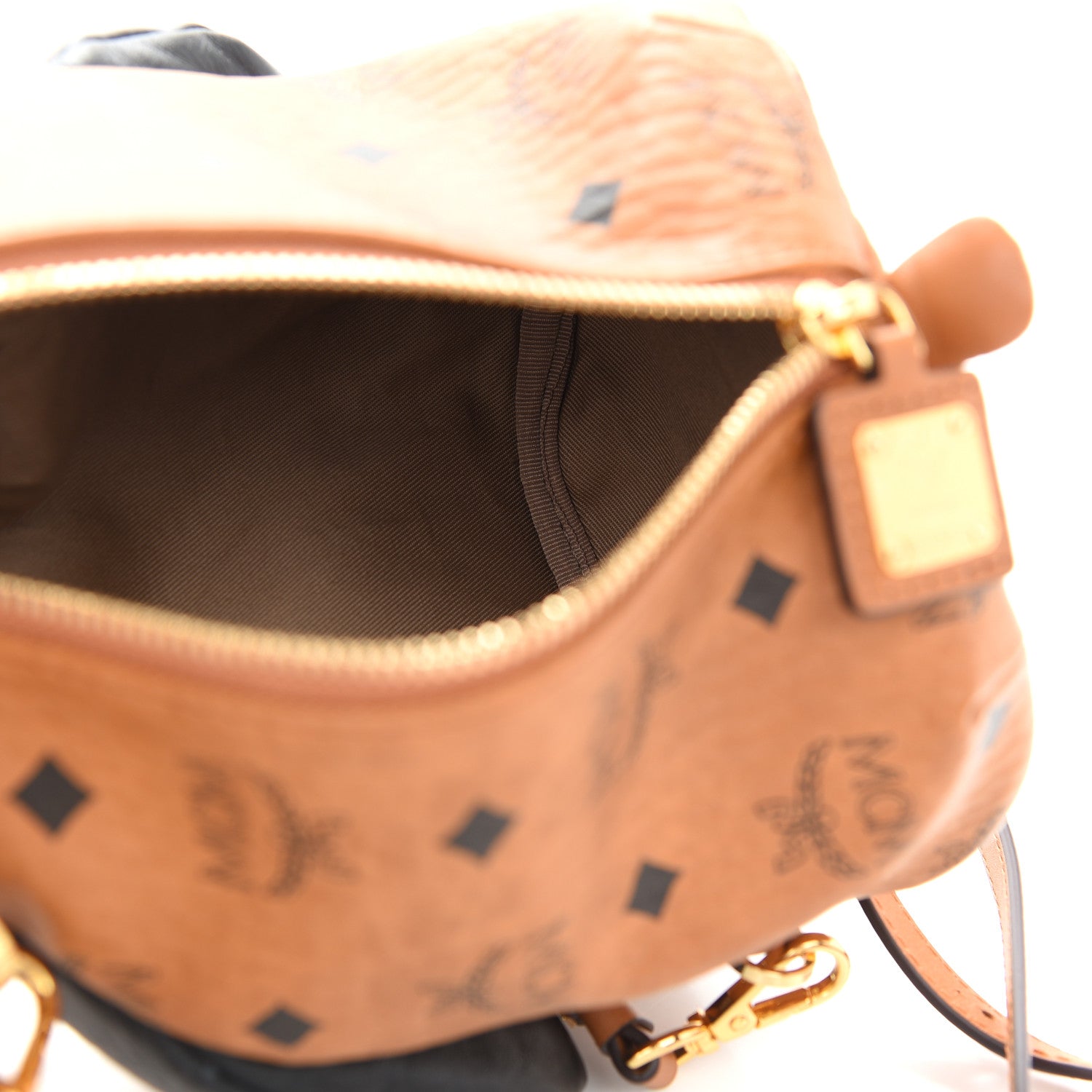 MCM Calfskin Visetos Bear Zoo Doll Backpack Cognac Black 7 of 9