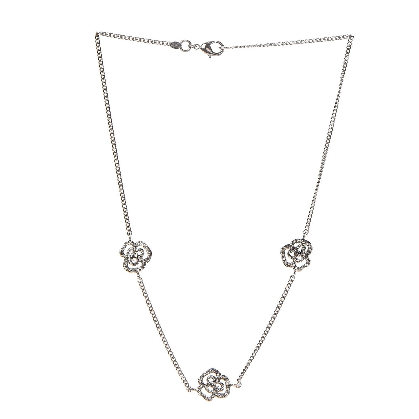 Swarovski Crystal Station Camellia CC Necklace Silver