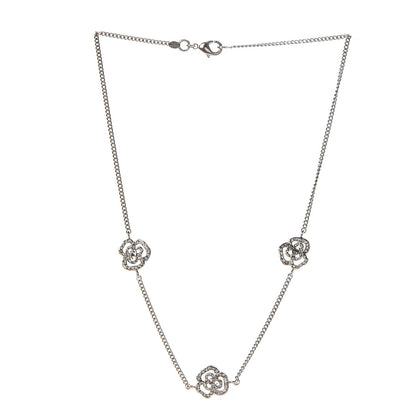 Chanel Swarovski Crystal Station Camellia CC Necklace Silver 3 of 6