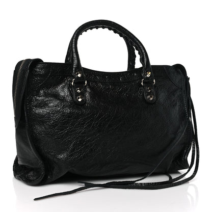 Balenciaga Agneau Classic Silver Hardware S City Logo Strap Black White 3 of 9