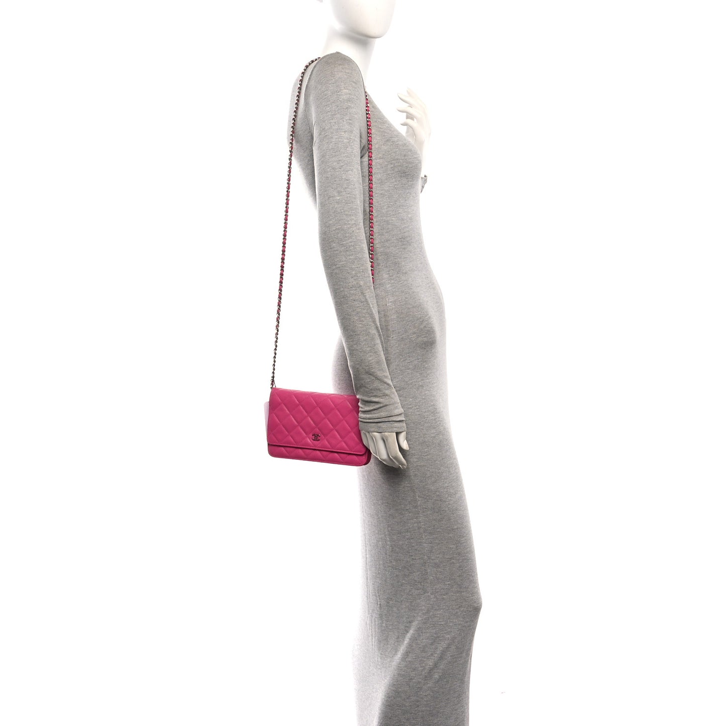 Caviar Quilted Wallet on Chain WOC Pink