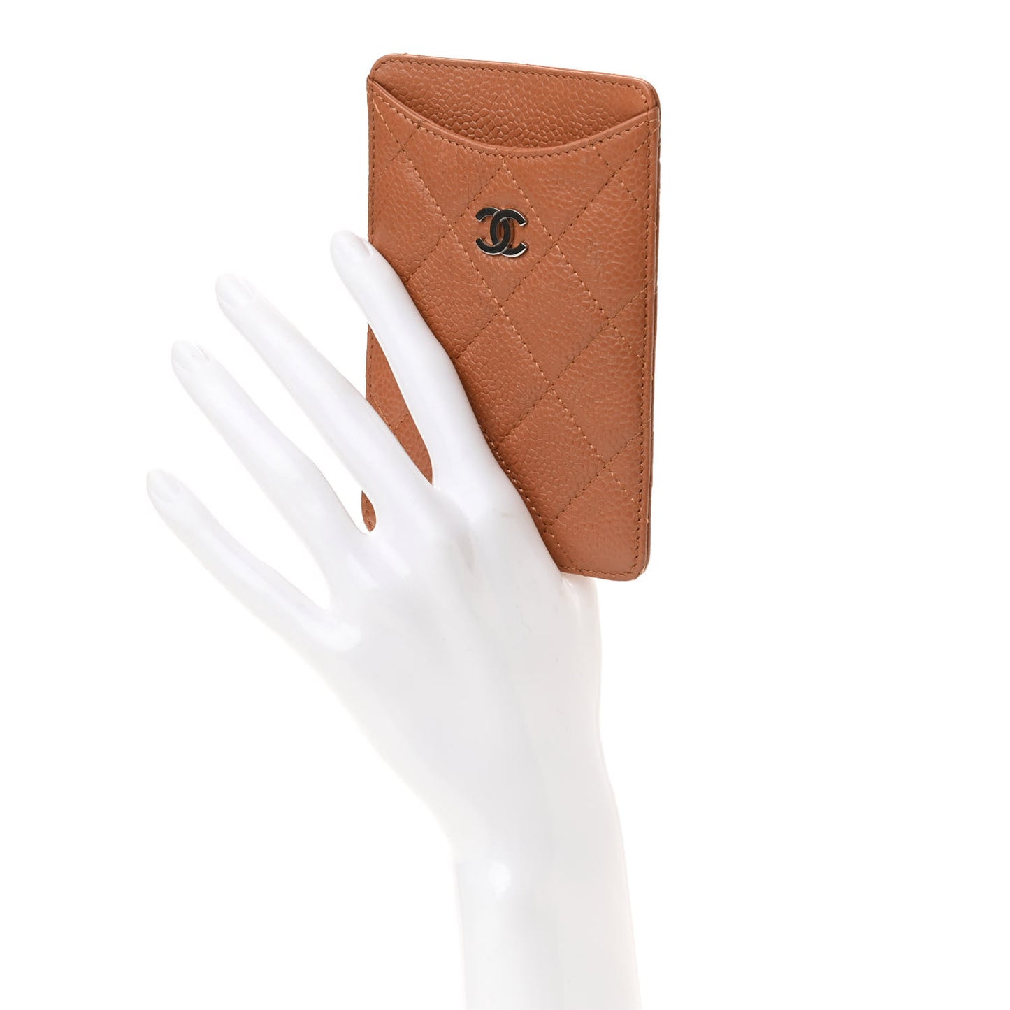 Caviar Quilted Card Holder Light Brown