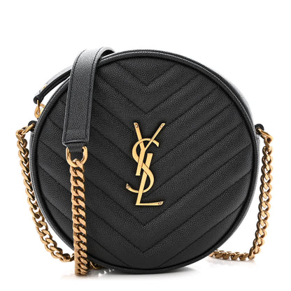 Saint Laurent Grain De Poudre Matelasse Chevron Quilted Round Vinyle Camera Bag Black 1 of 11