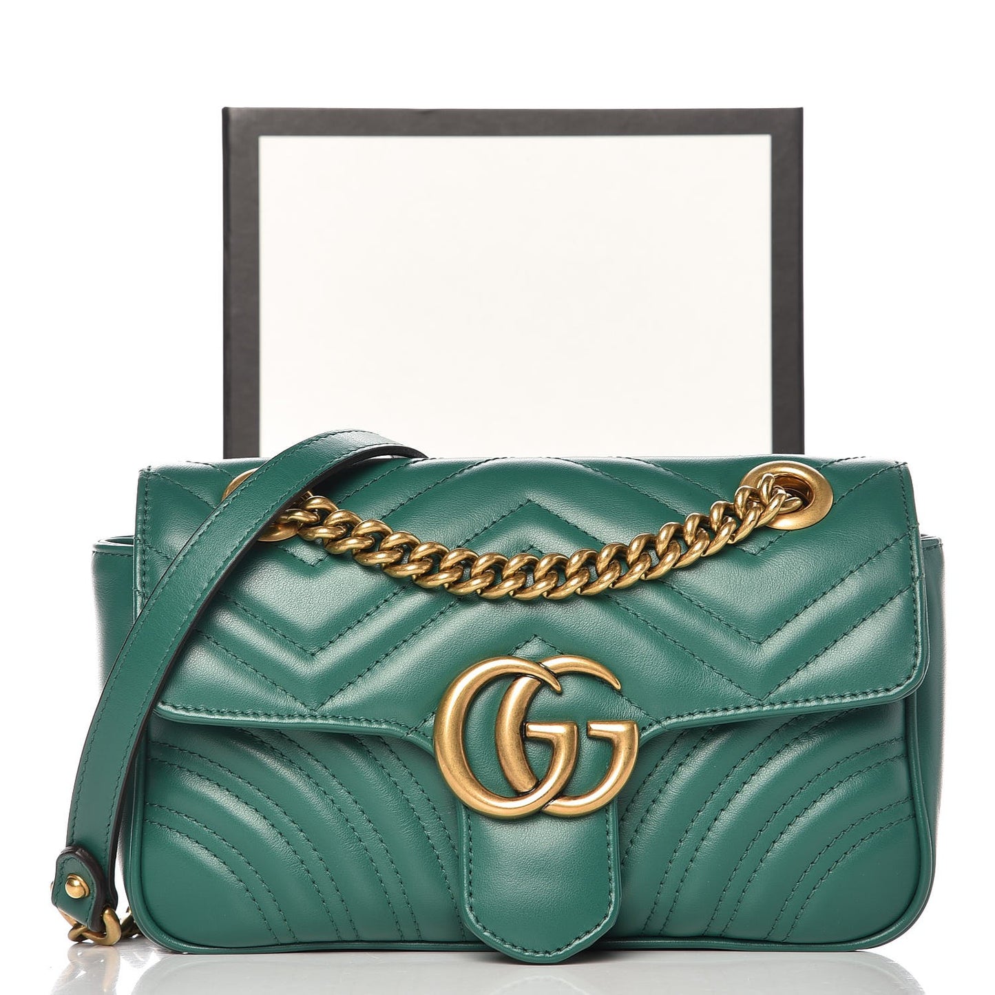 Calfskin Matelasse Mini GG Marmont Shoulder Bag Emerald Green